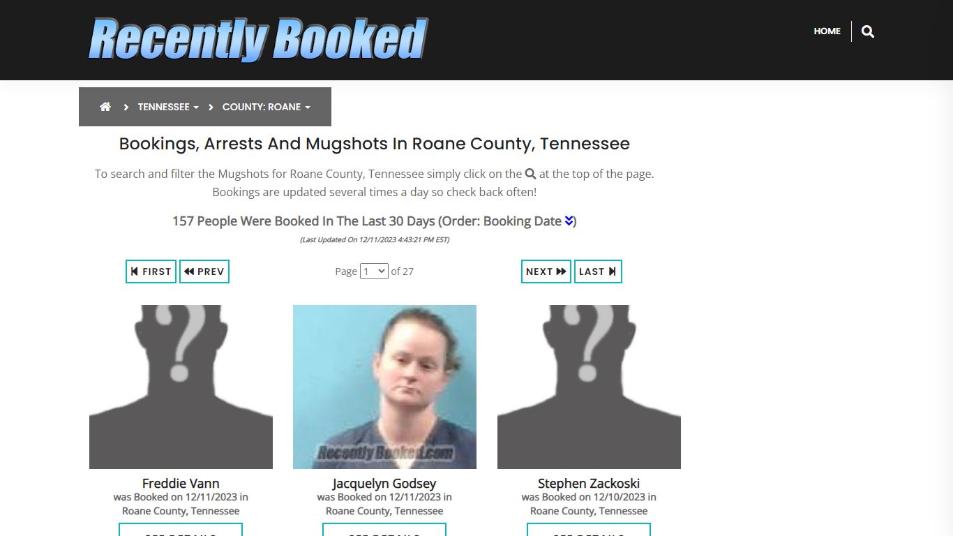 Bookings, Arrests and Mugshots in Roane County, Tennessee - Recently Booked